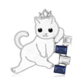 White Cat Brooch With Stacked Geometric Crystal Blocks view 2