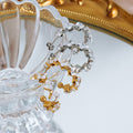 Gold Steel C-Hoop Earrings Square Clear Stone Accents view 3