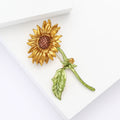 Yellow Enamel Sunflower Brooch Green Leaf Stem Alloy Pin view 3