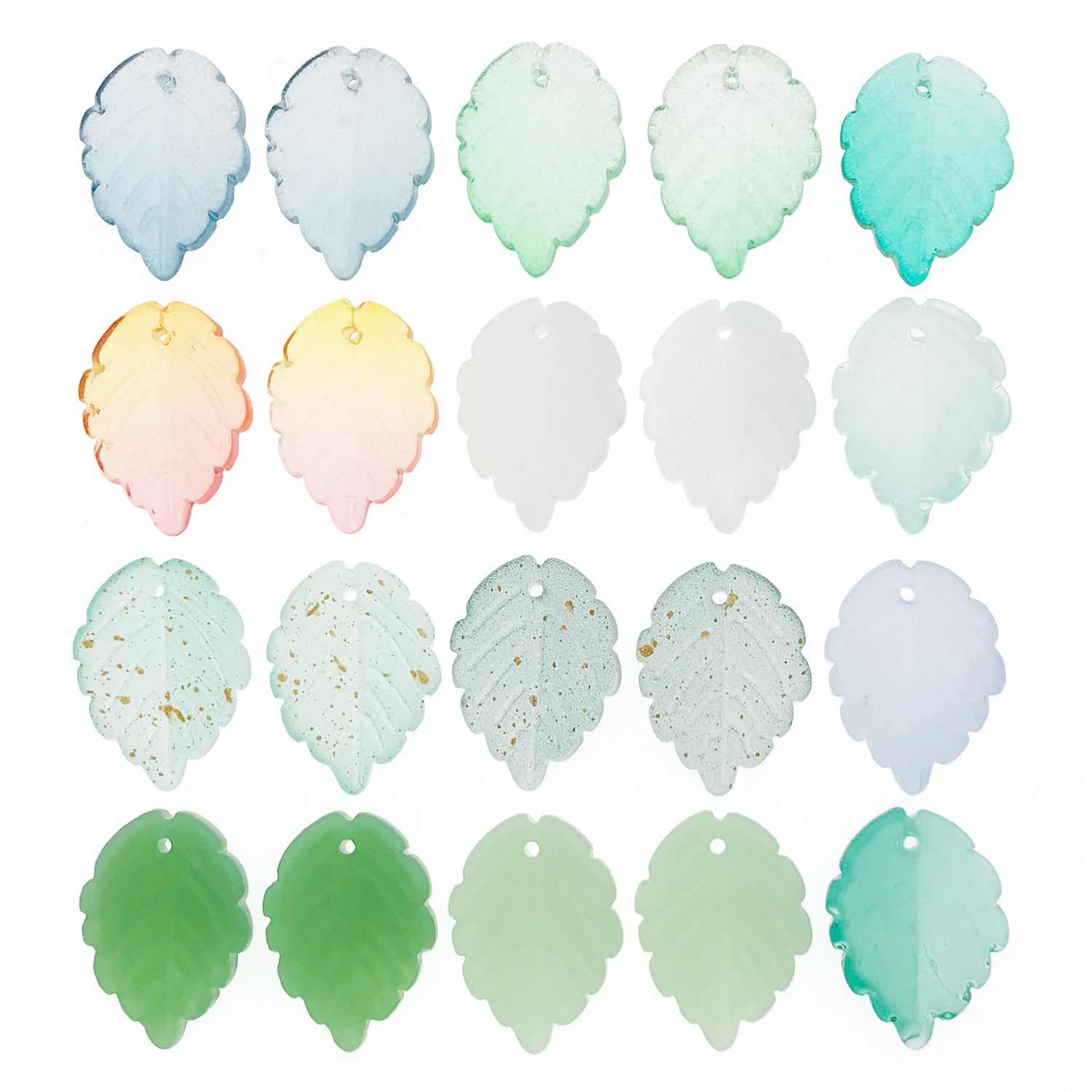 Frosted Transparent Glass Strawberry Leaf Bead Charm Pendant for DIY Necklace Jewelry Making