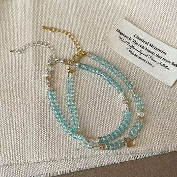 Aqua Crystal Geometric Bead Teardrop Bracelets Silver Gold