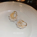Gold Tone Pearl Cluster Open Hoop Earrings Jewelry view 4
