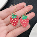 Glossy Red Strawberry Metal Hook Dangle Earring Pair view 2