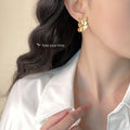 Layered Double Butterfly Earrings Crystal Bodies Two Tones view 2