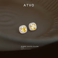 Silver Tone Pale Yellow Cushion Square Stone Clear Halo Stud Earrings view 3