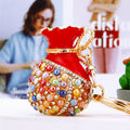 Multicolor Beaded Treasure Pouch Keychain with Gold Tone Ring and Clasp view 1