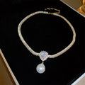 Gold Baguette Crystal Pearl Drop Choker Necklace Single Style view 6