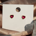 Gold Red Heart Crystal Stud Earrings Alloy Fashion Pair view 2