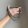 Multi Layer Black Silver Chain Necklace Crystal Beads view 6