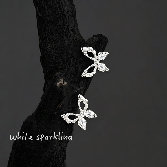 Silver Tone Open Wing Clear Stone Butterfly Stud Earrings