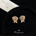 Gold Openwork Camellia Pave Crystal Leaf Stud Earrings view 4