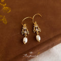 Gold Fishhook Filigree CZ White Pearl Drop Earrings view 4