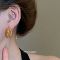 Gold Tone Textured Open Circle Huggie Earrings Statement Pair view 3
