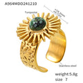 Gold Sunburst Open Rings Colored Cabochon Centers Adjustable view 8