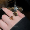 Gold Open Cuff and Stone Rings Ribbed Dual Amber Styles view 3