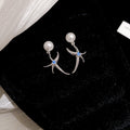 Silver Pearl Bow Crescent Stud Earrings Fashion Jewelry Accessory view 7