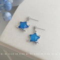 Silver-Tone Blue Glitter Star Drop Earrings With Charms view 3