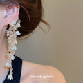 White Floral Cascade Long Tassel Ear Hook Earrings view 3
