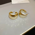 Wide Hammered C Hoop Earrings in Gold and Silver Tones view 6