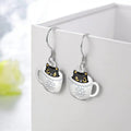 Black Cat Coffee Cup Drop Earrings in Silver Tone Jewelry view 3