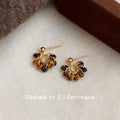 Gold Ball Stud Tiger Eye Disc Cluster Drop Earrings view 3
