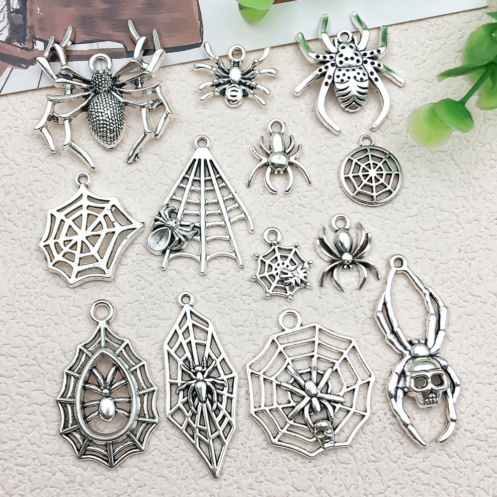 Antique Silver Zinc Alloy Bat Spider Spider Web Charm Pendant for DIY Necklace