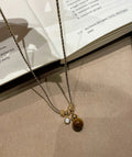 Gold Tone Brown Tiger Eye Style Pendant Necklace Pendant Jewelry view 6