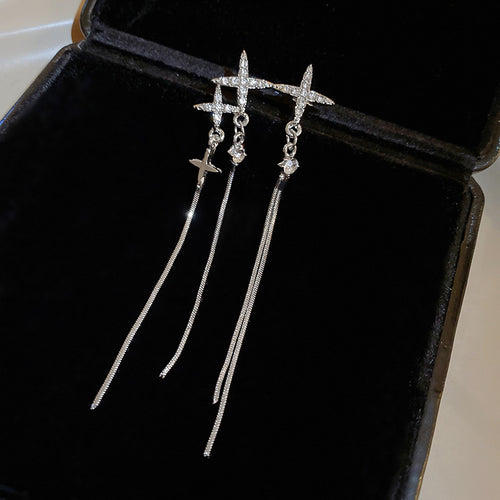 Silver Cross Threader statement earrings shown in product image