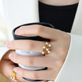 Multi Wave Band Ring White Faux Pearls Gold Or Steel view 4