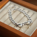 Silver Cuban Link Bracelet Dual Smooth Disc Center Clasp view 4