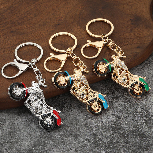 Rhinestone Motorcycle Metal Keychain Gift for Men