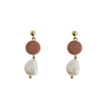 Gold Ball Terracotta Disc Baroque Pearl Drop Stud Earrings view 5