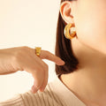 Oversized Thick U Shape Geometric Gold Hoop Earrings view 3