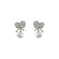 Silver-Tone Pavé CZ Bow Pearl Drop Stud Earrings Pair view 5