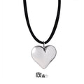 Silver Heart Pendant Necklace On Black Cord Adjustable Tie Closure view 6