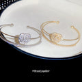 Open Double Layer Zircon Rose Flower Cuff Bangle Silver Gold view 4