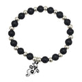 Black Silver Bead White Ghost Charm Stretch Bracelet view 5