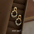 Gold Black Leopard Enamel Linked Teardrop Earrings view 4