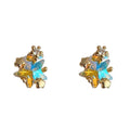 Mini Gold Iridescent Glass Butterfly Star Stud Earrings view 5