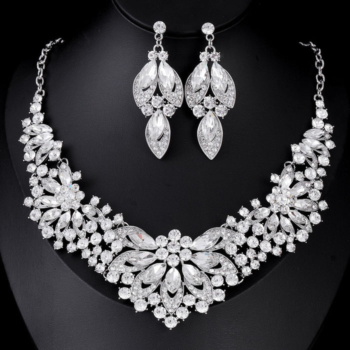 Black Silver Tone Flower Seven Designs Metal Necklace and Earring Set