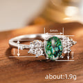 Green Marbled Oval Crystal Ring in Silver Tone Polished Metal Jewelry view 4