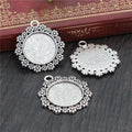 Floral Round Cabochon Pendant Setting in Two Antique Finishes view 3