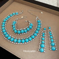 Turquoise Round Cabochon Necklace Bracelet Earrings Silver view 1