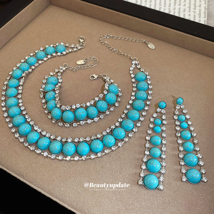 Turquoise Round Cabochon Necklace Bracelet Earrings Silver