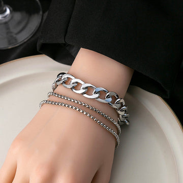 Silver Multi Strand Curb Chain Bracelet Lobster Clasp