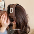 Flocked Bow Headband Square Rhinestone Buckle Gray view 3
