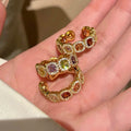 Gold Open Ring Multicolor Cushion Stones Rhinestone Halo view 1