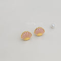 Gold Tone Shell Stud Earrings In Pink And Blue Enamel view 4