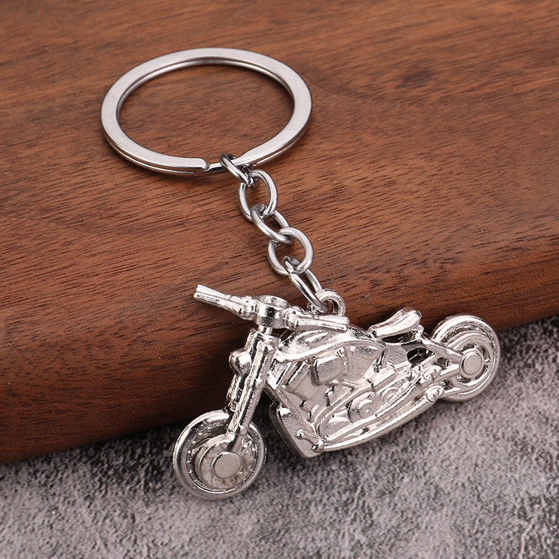 Realistic Motorcycle Metal Keychain with Moving Wheel Pendant