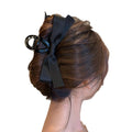 Black Long Satin Bow Shark Style Hair Claw With Draped Tails view 5